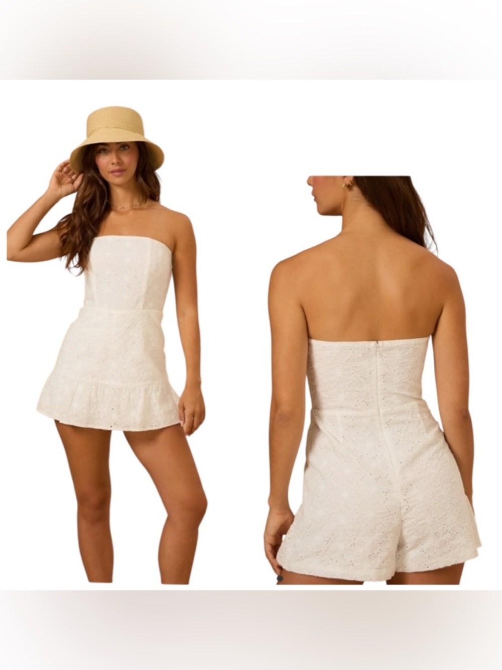 ALTAR’D STATE Baylyn Eyelet Strapless Corset Romper White Size L NEW